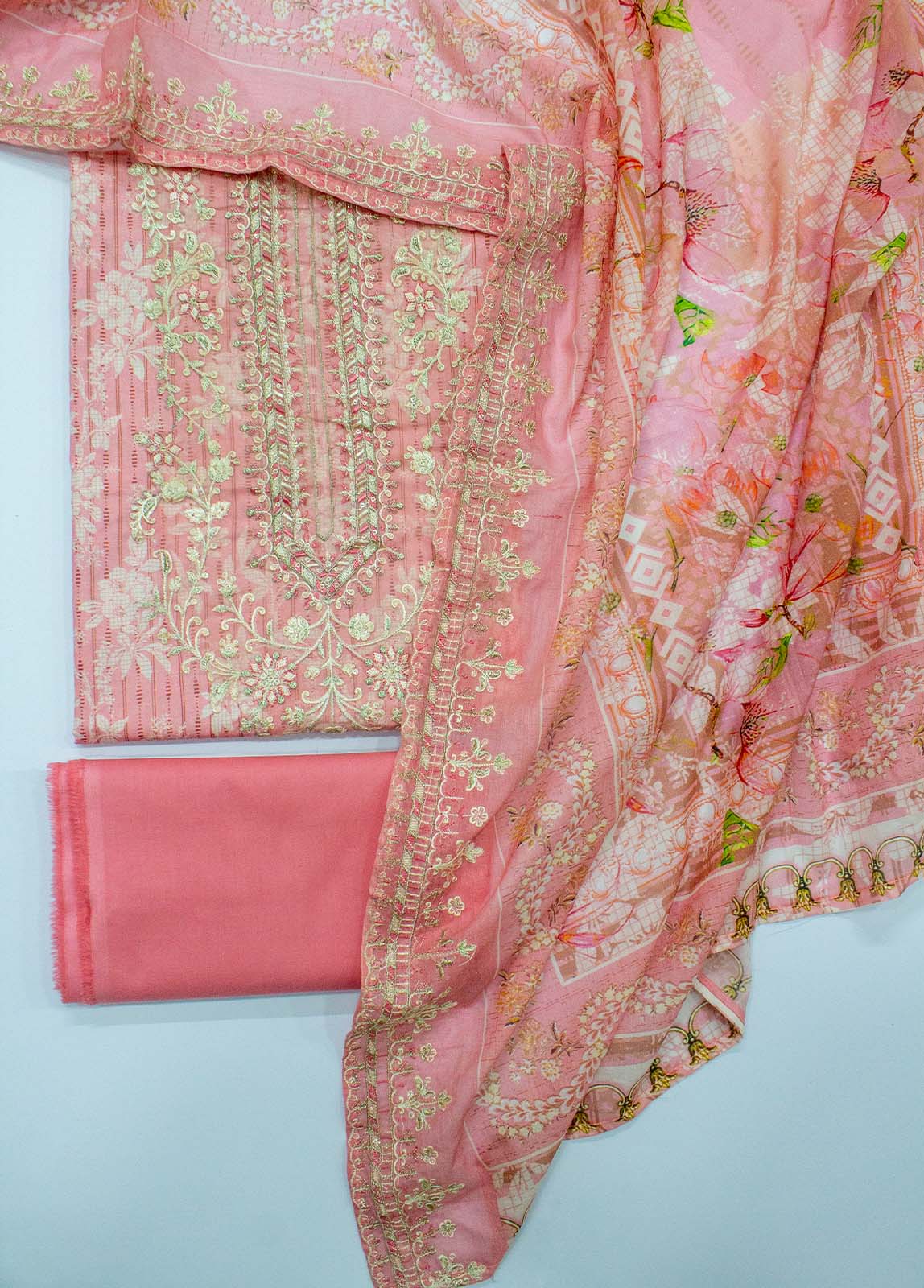 Bin Saeed Fabric - EU-0570- 3 Piece UnStitched Lawn Cut Work Embroidery