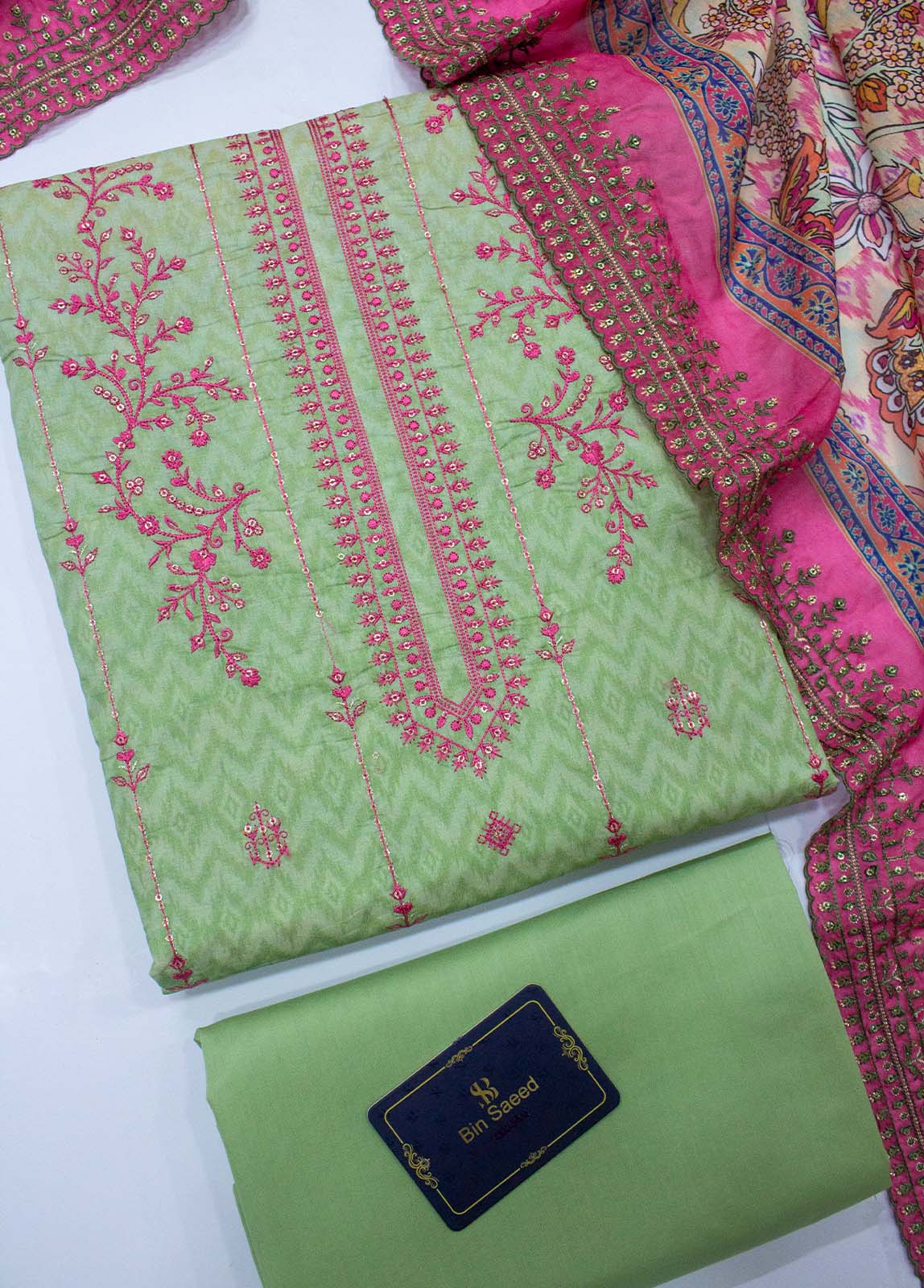 Bin Saeed Fabric - EU-0574- 3 Piece UnStitched Lawn Cut Work Embroidery