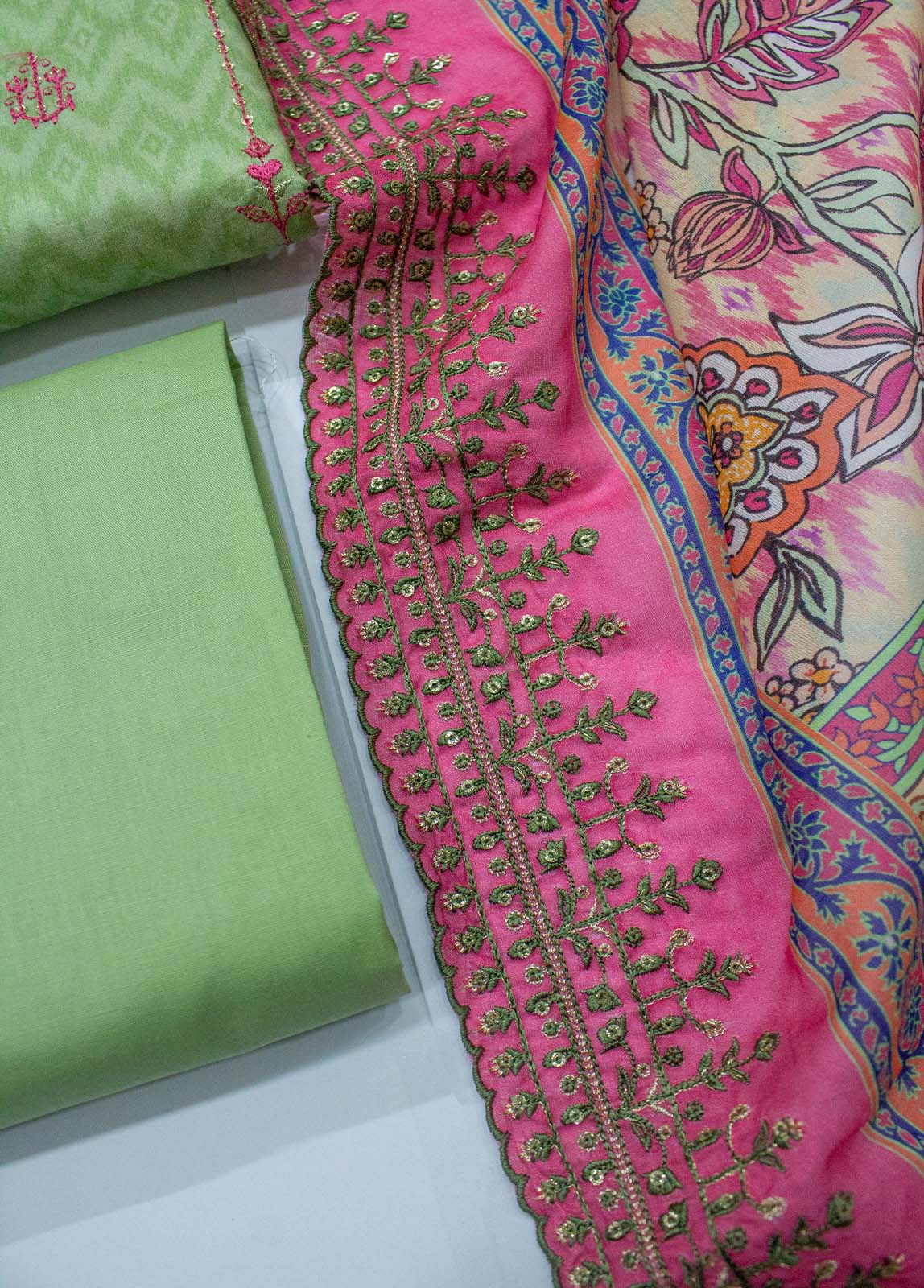 Bin Saeed Fabric - EU-0574- 3 Piece UnStitched Lawn Cut Work Embroidery