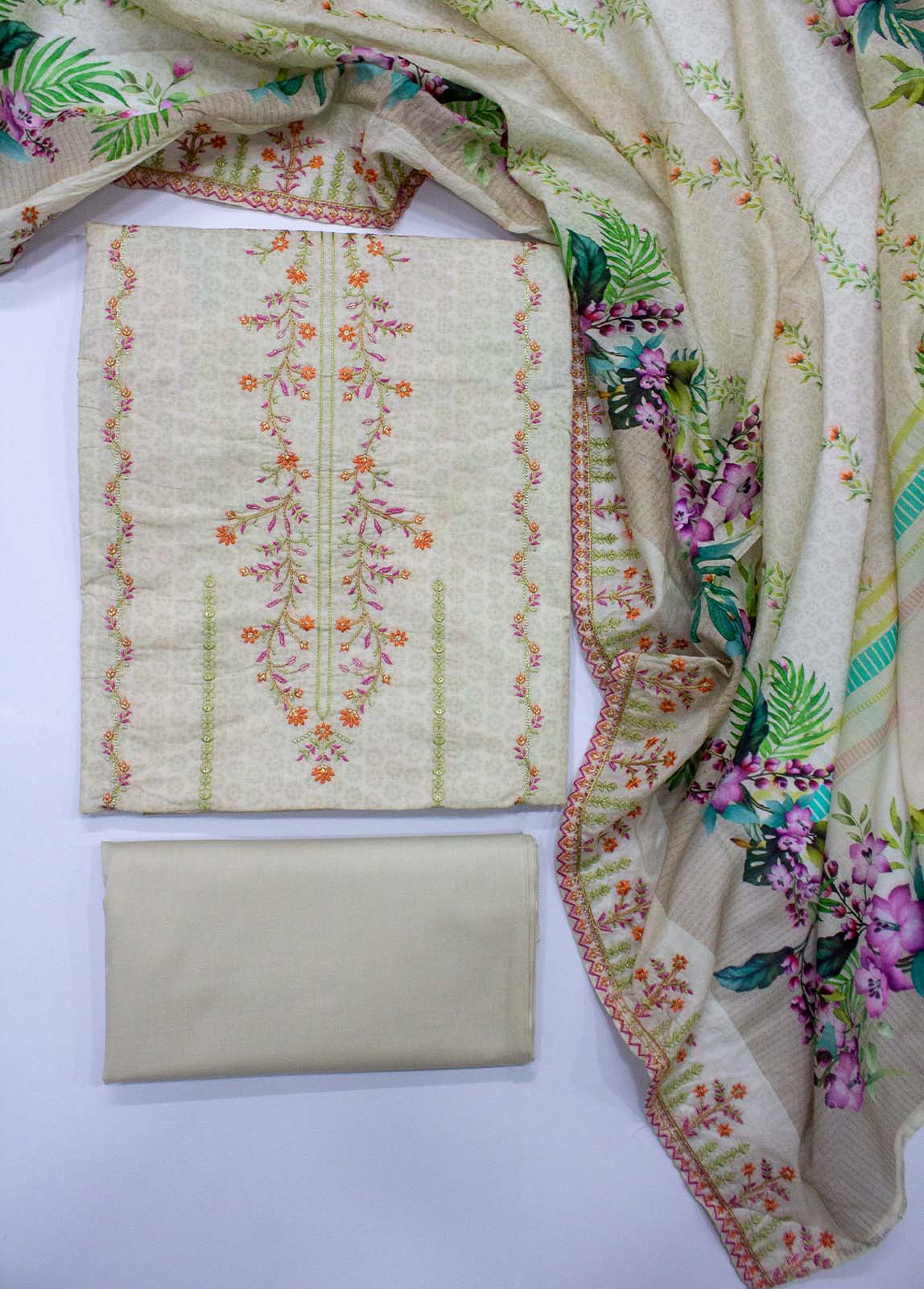 Bin Saeed Fabric - EU-0581-3 Piece UnStitched Lawn Cut Work Embroidery