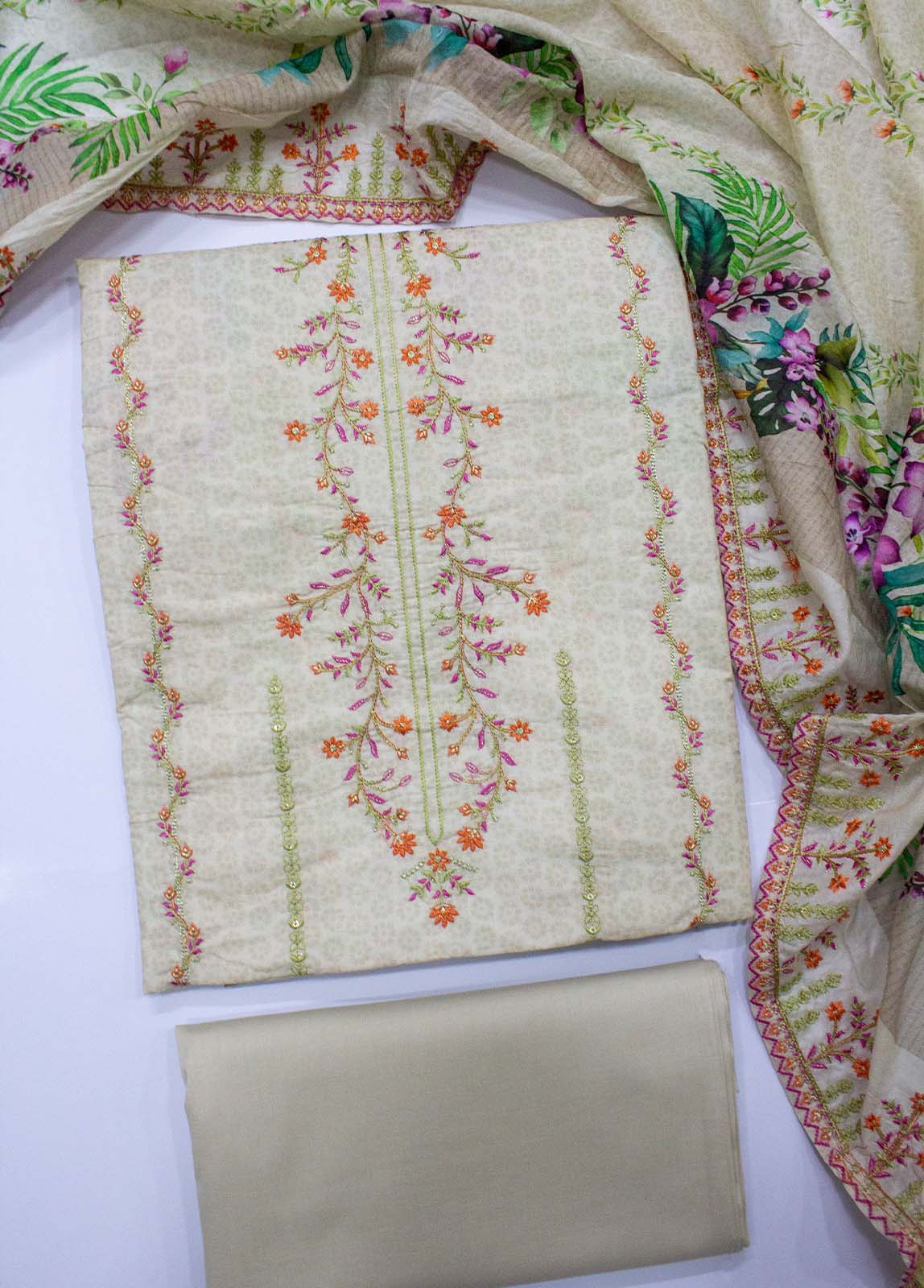 Bin Saeed Fabric - EU-0581-3 Piece UnStitched Lawn Cut Work Embroidery