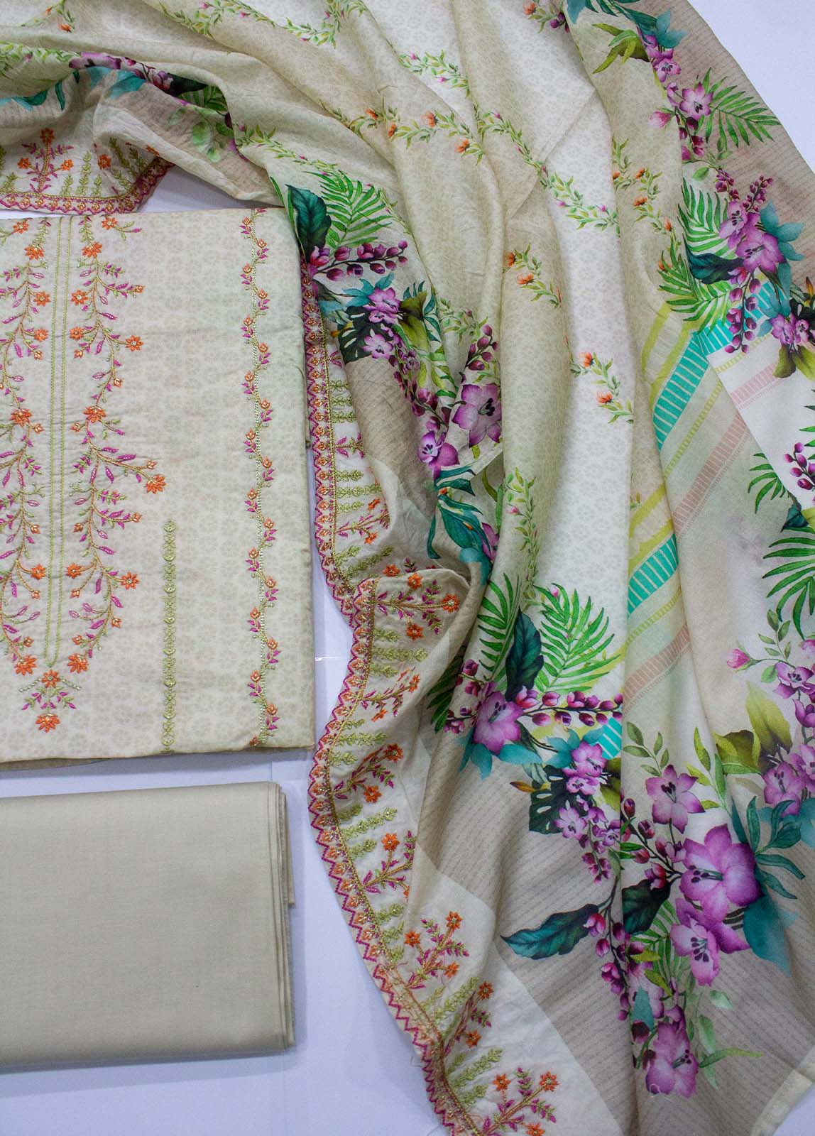 Bin Saeed Fabric - EU-0581-3 Piece UnStitched Lawn Cut Work Embroidery