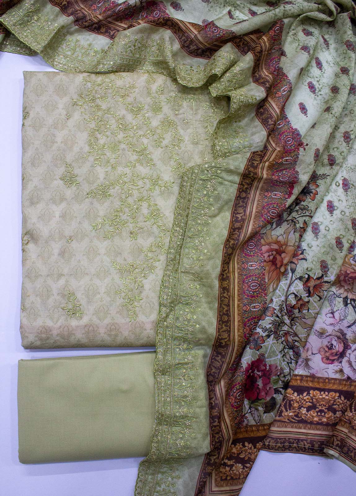 Bin Saeed Fabric - EU-0583- 3 Piece UnStitched Lawn Cut Work Embroidery