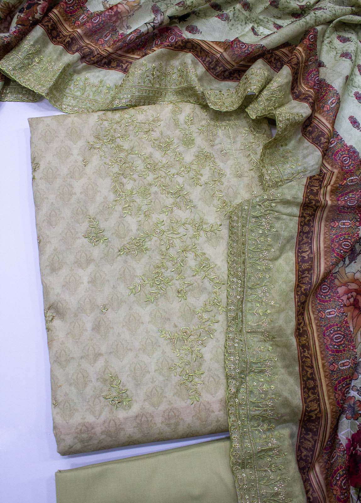 Bin Saeed Fabric - EU-0583- 3 Piece UnStitched Lawn Cut Work Embroidery