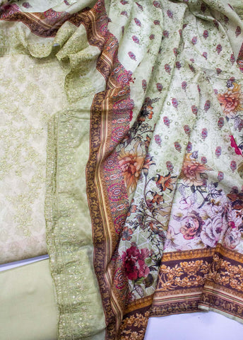 Bin Saeed Fabric - EU-0583- 3 Piece UnStitched Lawn Cut Work Embroidery