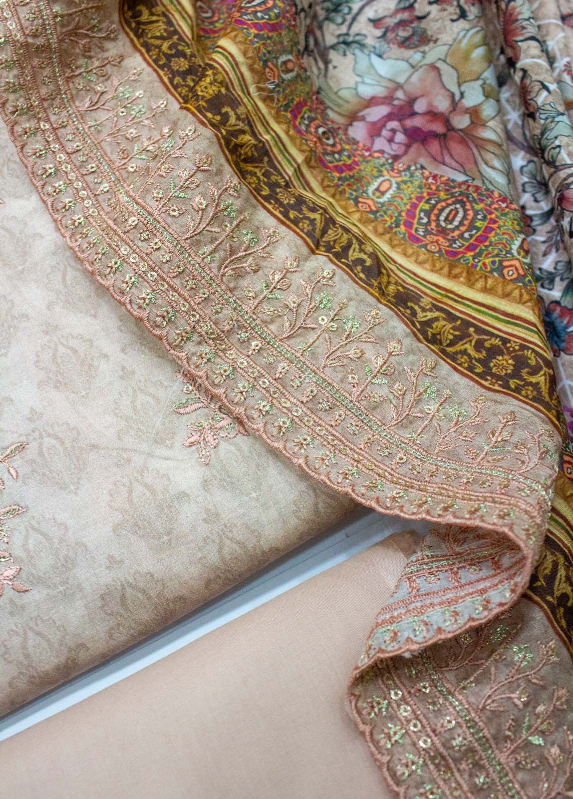 Bin Saeed Fabric - EU-0584- 3 Piece UnStitched Lawn Cut Work Embroidery