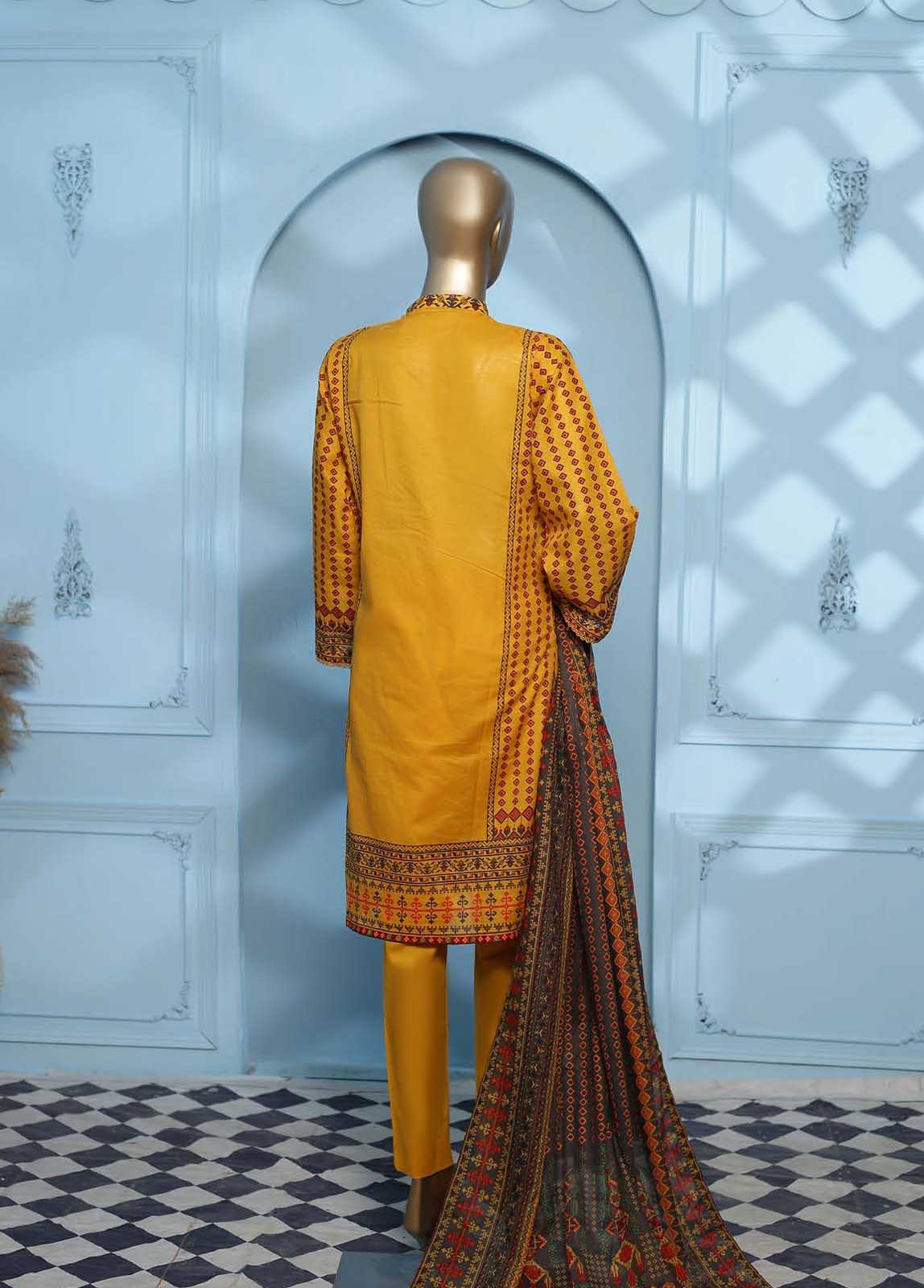 Bin Saeed Fabric - F-0006- 3 Piece Printed Stitched