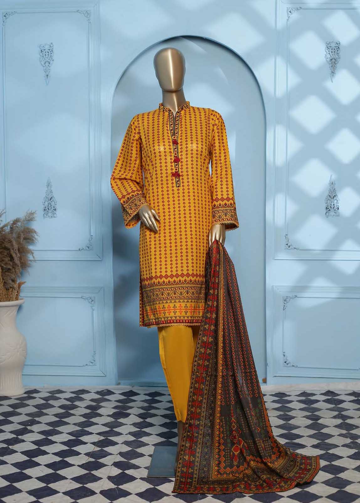 Bin Saeed Fabric - F-0006- 3 Piece Printed Stitched