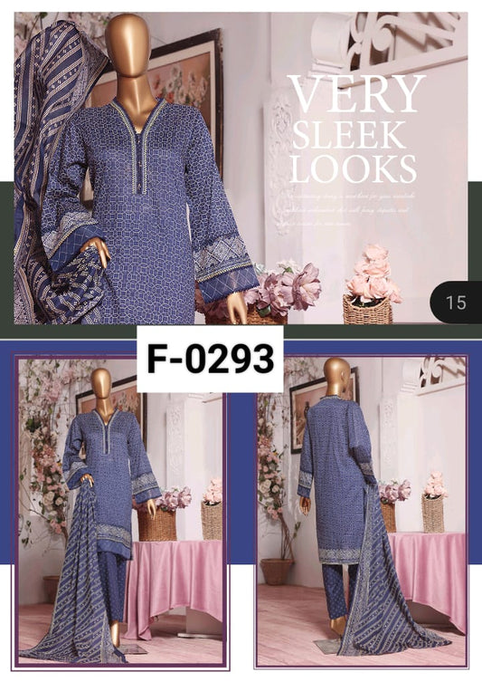 F-0293 - 3 Piece Printed Lawn Stitched Suit