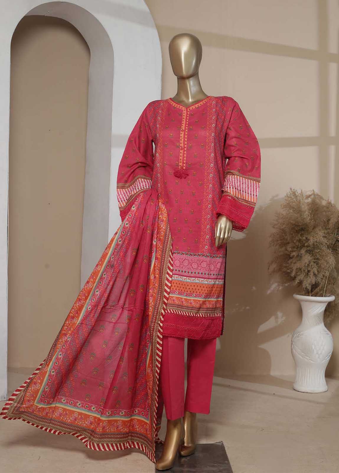 Bin Saeed Fabric - F-0465- 3 Piece Printed Stitched