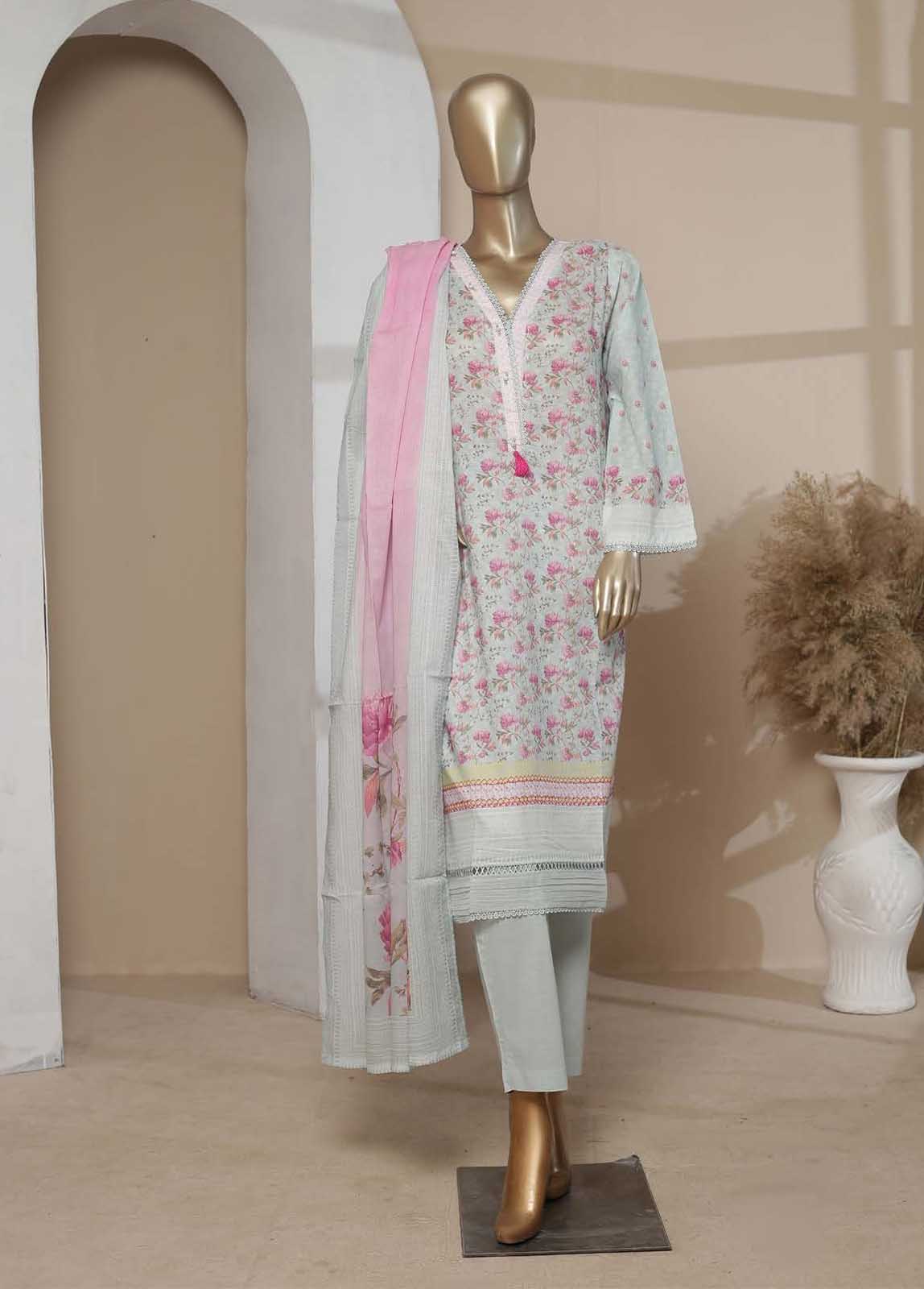 Bin Saeed Fabric - F-0479- 3 Piece Printed Stitched