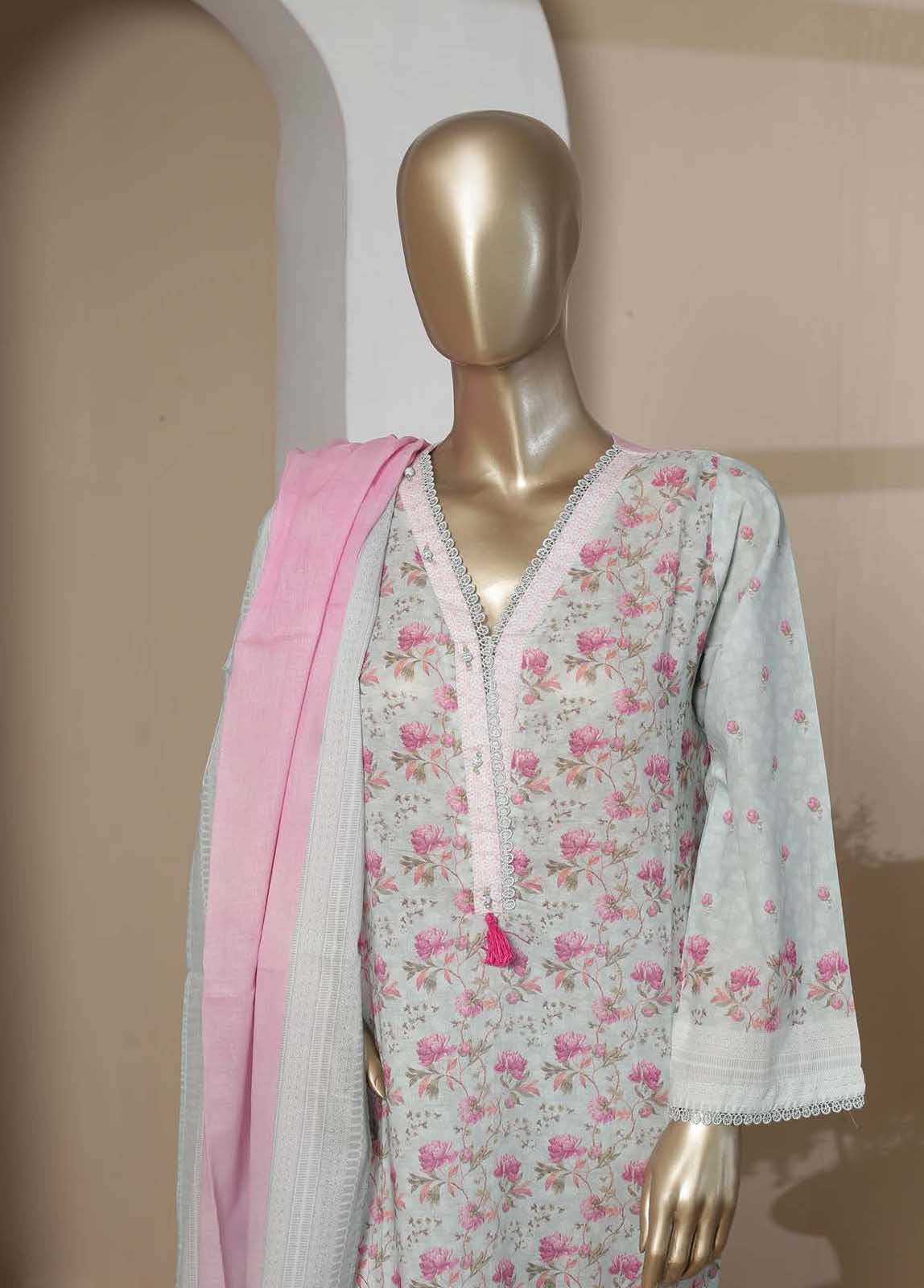 Bin Saeed Fabric - F-0479- 3 Piece Printed Stitched