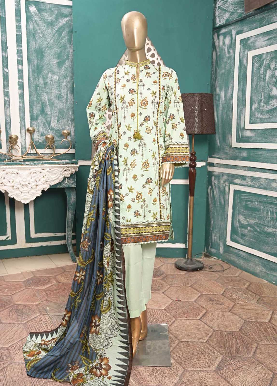 Bin Saeed Fabric - F-0617- 3 Piece Printed Stitched