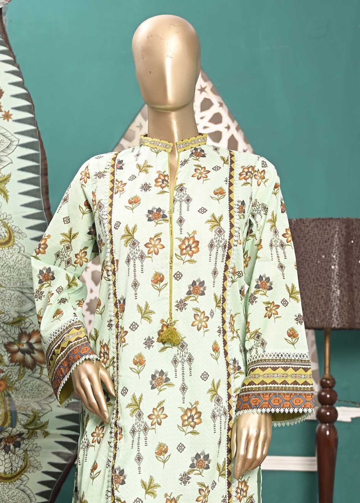 Bin Saeed Fabric - F-0617- 3 Piece Printed Stitched