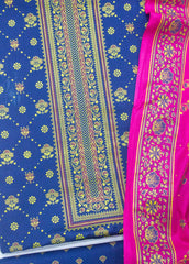 F&F-0009 B - 3 Piece UnStitched Printed Lawn