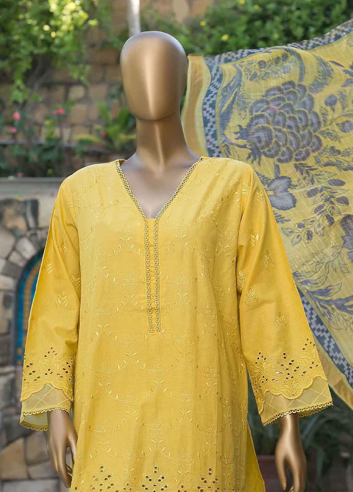 Bin Saeed Fabric - HTS-0024- 3 Piece ChikanKari