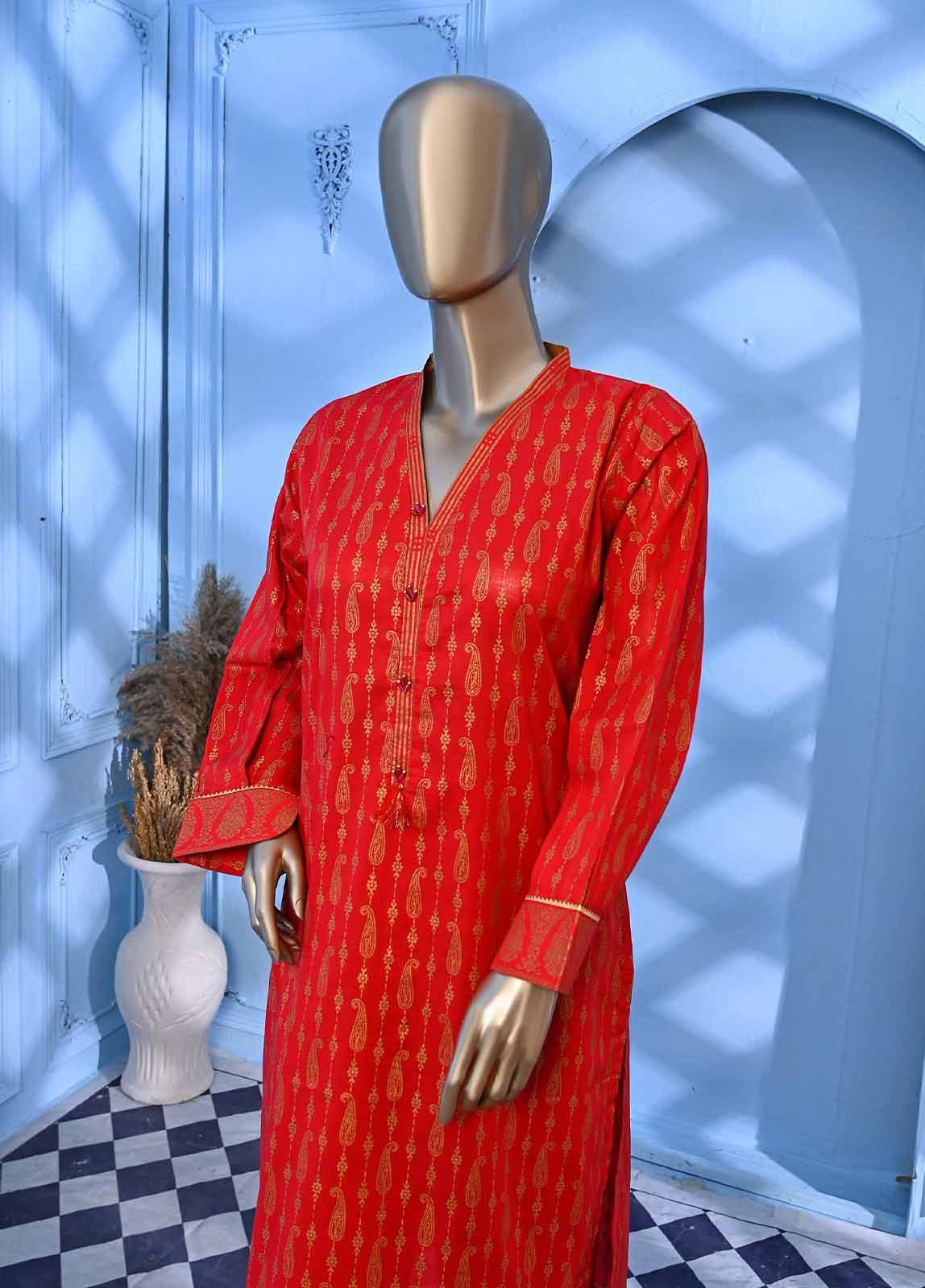 Bin Saeed Fabric - LRGF-012- 2 Piece Gold Printed Stitched