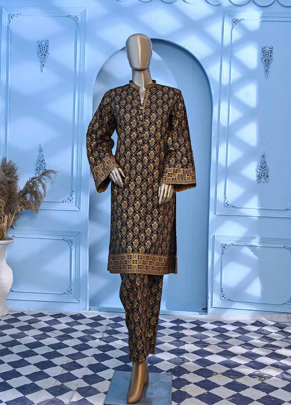 Bin Saeed Fabric - LRGF-013- 2 Piece Gold Printed Stitched