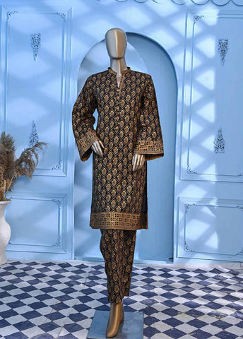Bin Saeed Fabric - LRGF-013- 2 Piece Gold Printed Stitched