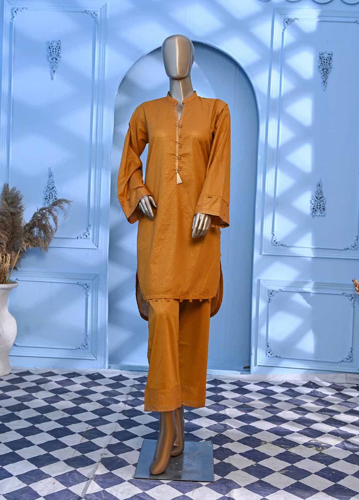 Bin Saeed Fabric - LRGF-025- 2 Piece Gold Printed Stitched