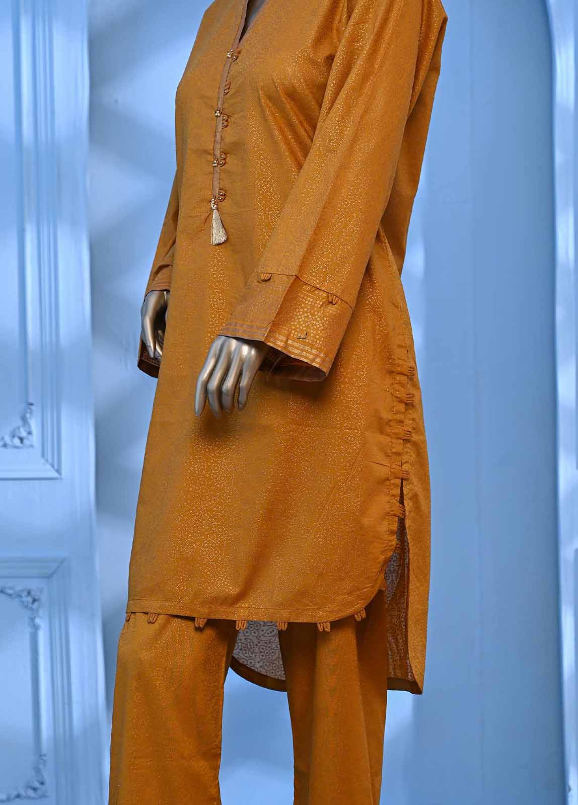 Bin Saeed Fabric - LRGF-025- 2 Piece Gold Printed Stitched