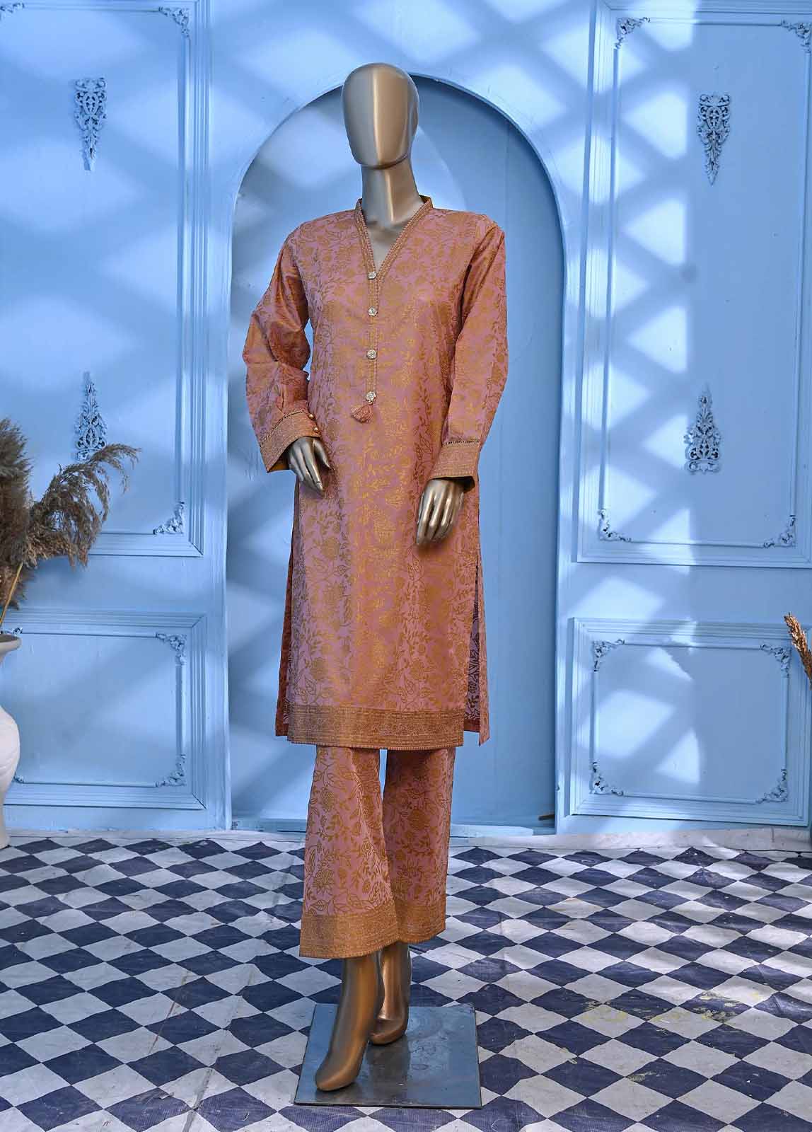 Bin Saeed Fabric - LRGF-028- 2 Piece Gold Printed Stitched