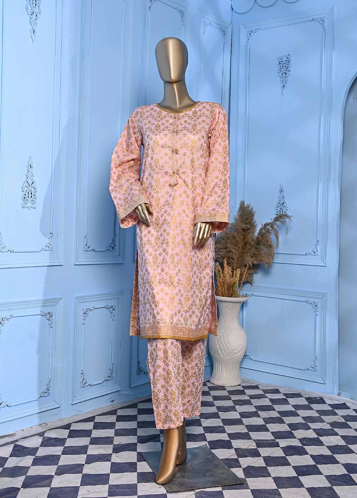 Bin Saeed Fabric - LRGF-033- 2 Piece Gold Printed Stitched