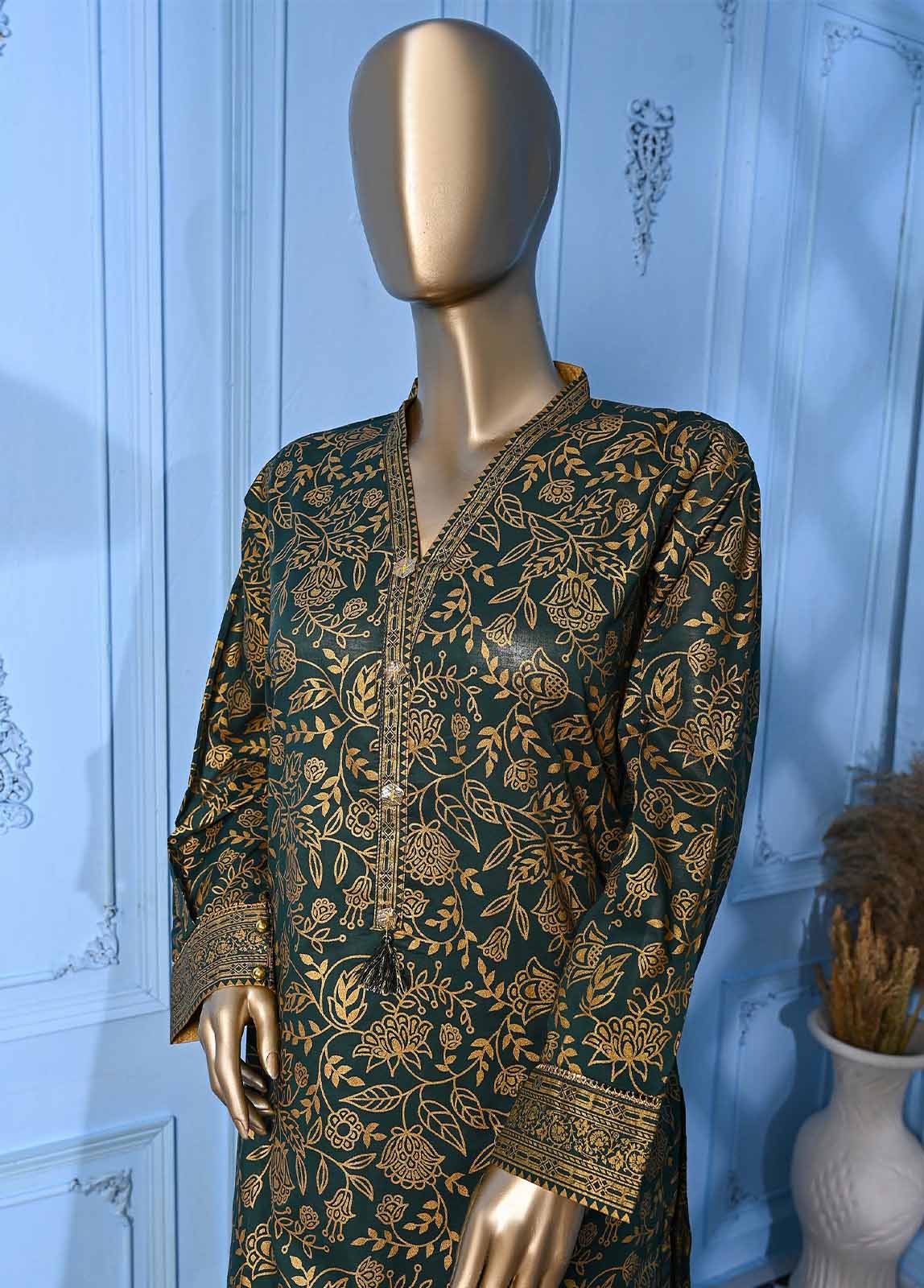 Bin Saeed Fabric - LRGF-040- 2 Piece Gold Printed Stitched