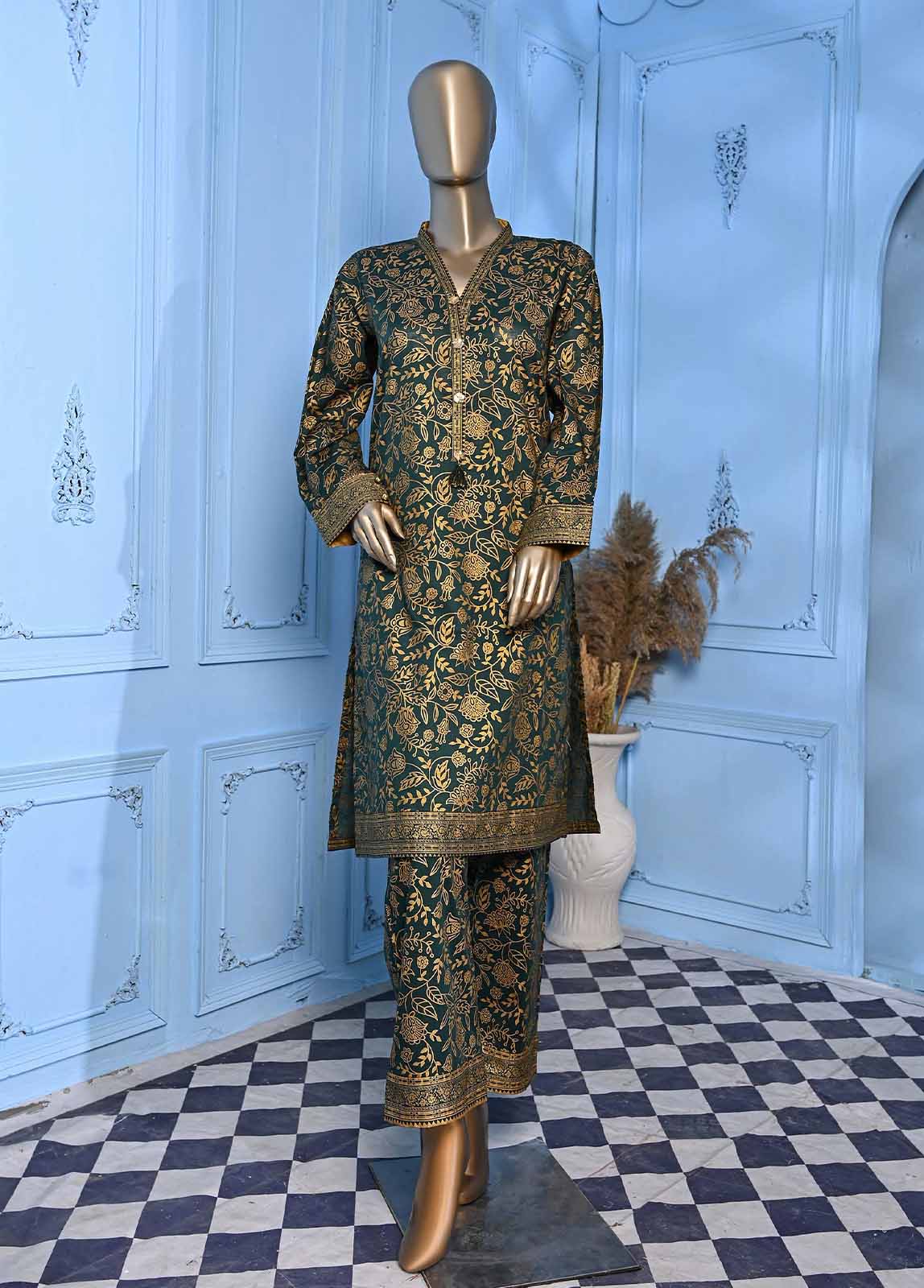 Bin Saeed Fabric - LRGF-040- 2 Piece Gold Printed Stitched