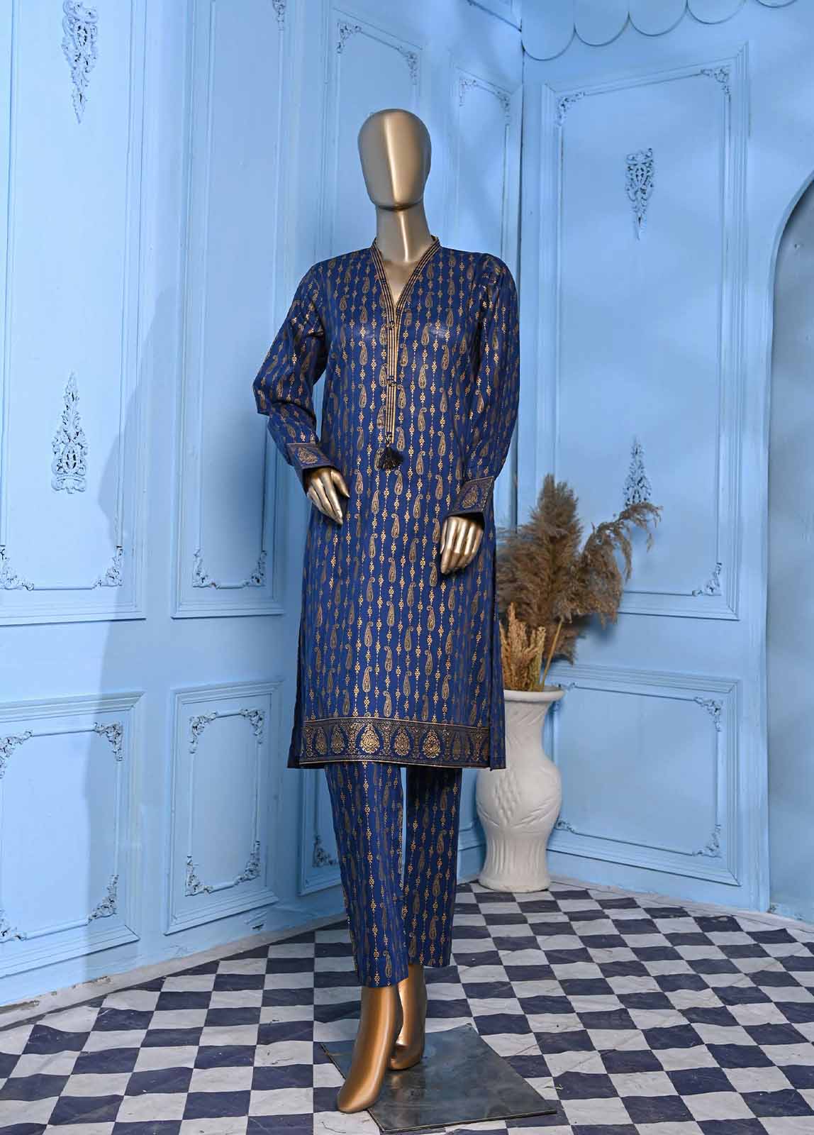 Bin Saeed Fabric - LRGF-041- 2 Piece Gold Printed Stitched