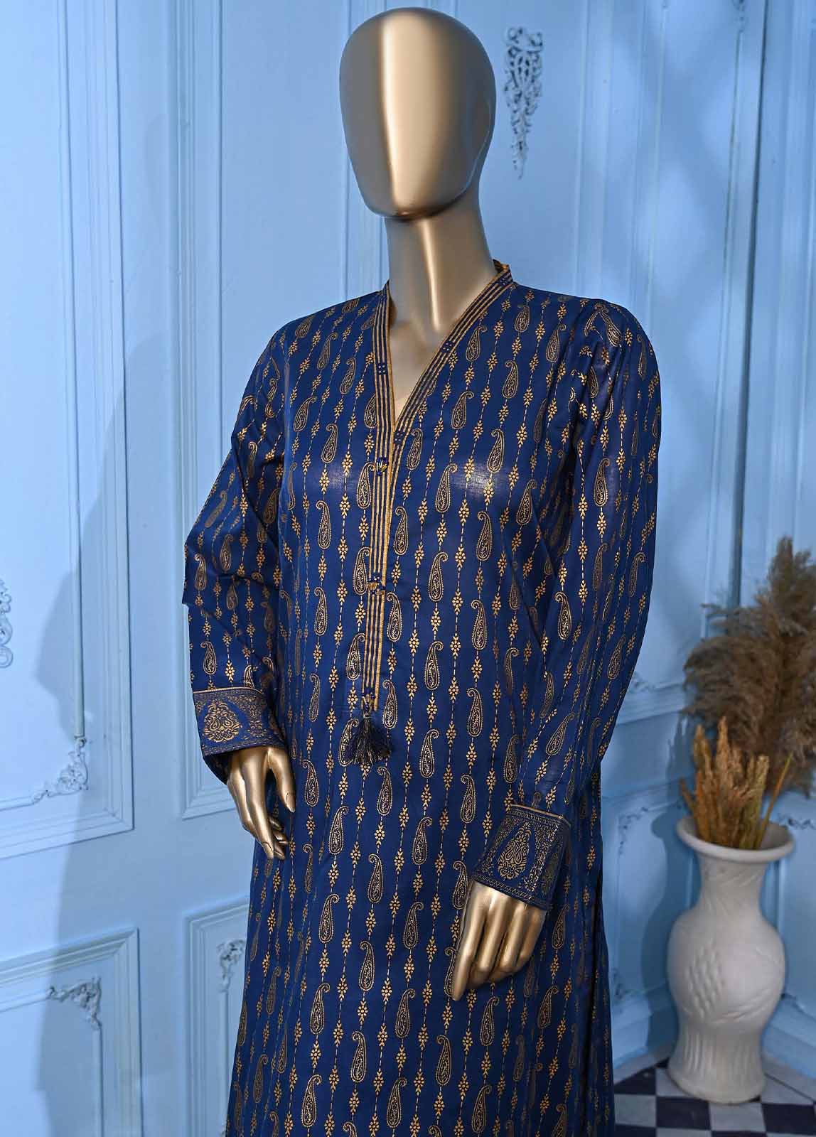 Bin Saeed Fabric - LRGF-041- 2 Piece Gold Printed Stitched