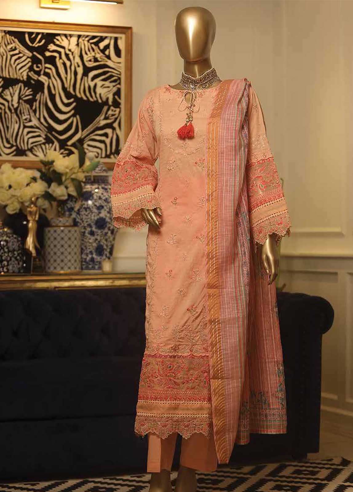 Bin Saeed Fabric - ZC-0002- 3 Piece ChikanKari