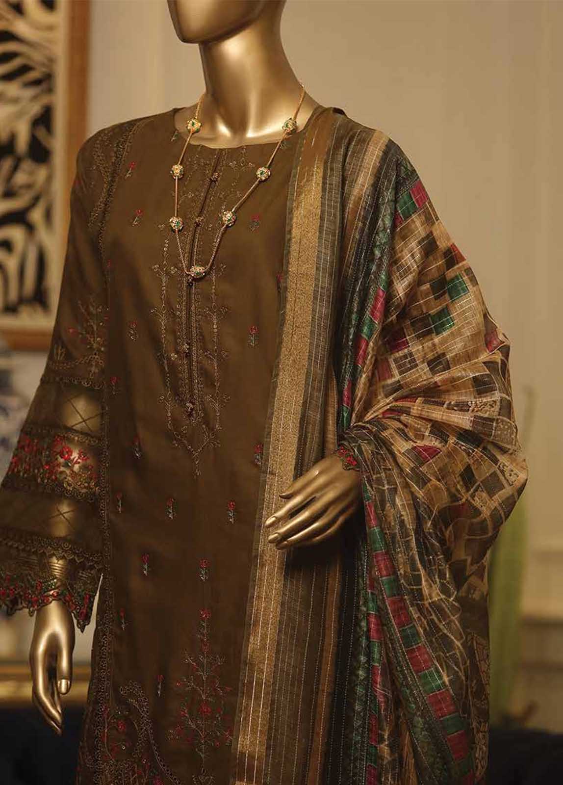 Bin Saeed Fabric - ZC-0015- 3 Piece ChikanKari