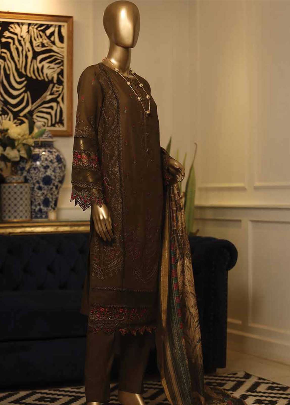 Bin Saeed Fabric - ZC-0015- 3 Piece ChikanKari