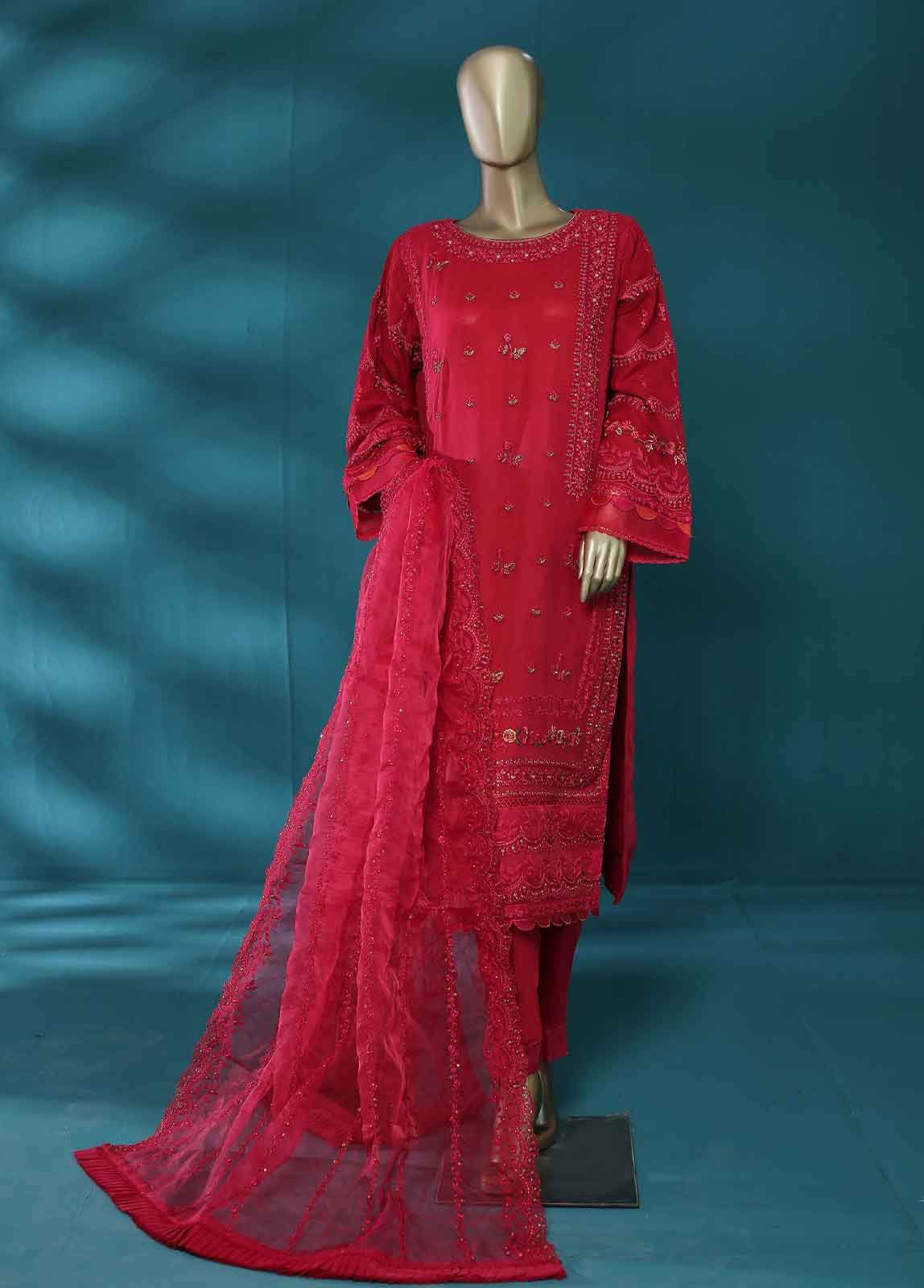 Bin Saeed Fabric - ZEF-2008 A- 3 Piece Embroidered Chiffon